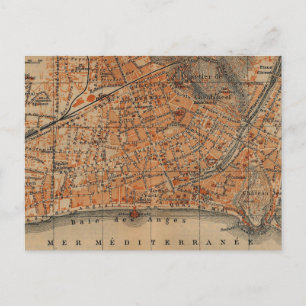 Cartão Postal Vintage Map of Nice France (1914)