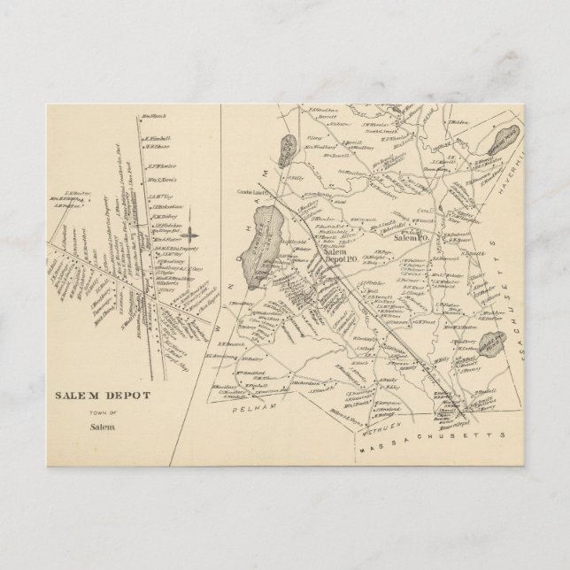 Cartão Postal Vintage Map of Salem Massachusetts (1892) (Frente)