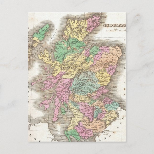Cartão Postal Vintage Map of Scotland (1827) (Frente)