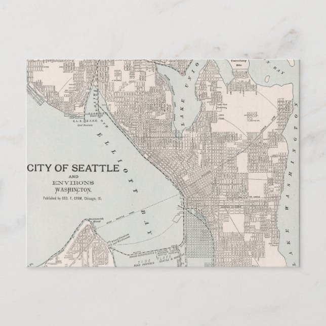 Cartão Postal Vintage Map of Seattle Washington (1901) (Frente)