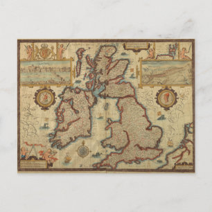 Cartão Postal Vintage Map of the British Isles, 1552 - 1629
