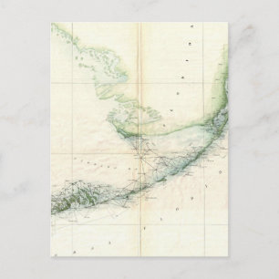 Cartão Postal Vintage Map of The Florida Keys (1859)