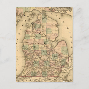 Cartão Postal Vintage Map of The Michigan Railways (1876)
