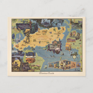 Cartão Postal Vintage Map Robinson Crusoe Adventure Aguarda