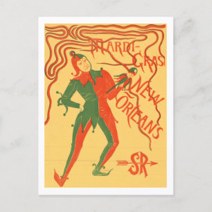 Cartão Postal Vintage Mardi Gras - ilustração colorida