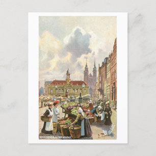 Cartão Postal Vintage Market Magdeburg Alemanha