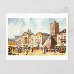 Cartão Postal Vintage Marketplace/City Hall Karlsruhe Alemanha