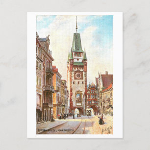 Cartão Postal Vintage Martinstor em Freiburg, Alemanha