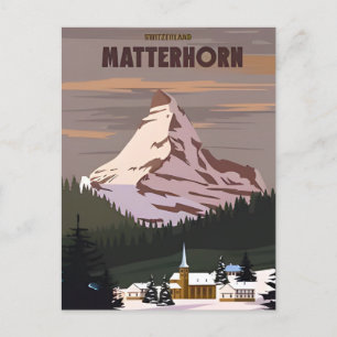 Cartão Postal Vintage Matterhorn Suiça Viagem de aquarela
