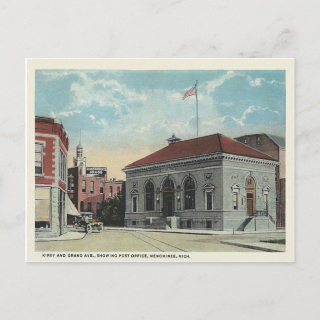 Cartão Postal Vintage Menominee Michigan (Frente)