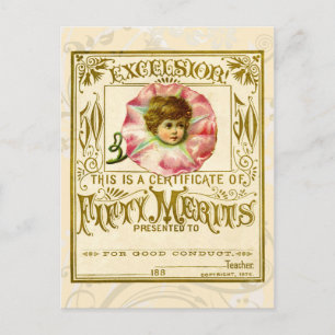 Cartão Postal Vintage Merit Card para um bom comportamento