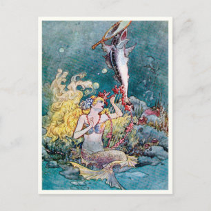 Cartão Postal Vintage Mermaid por Charles Folkard