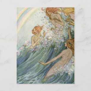 Cartão Postal Vintage - Mermaids and a Rainbow,