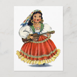 Cartão Postal Vintage mexicana Tradicional Vestida