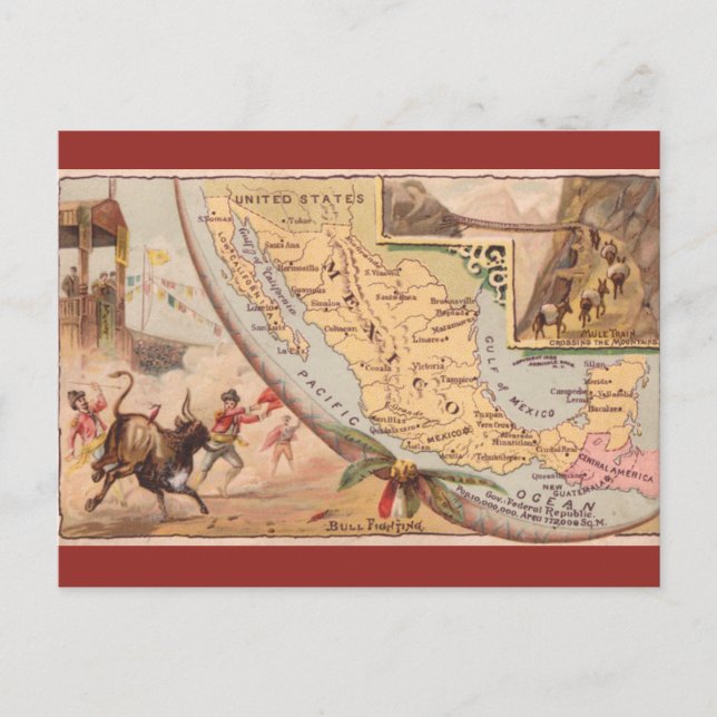 Cartão Postal Vintage Mexico Map (Frente)