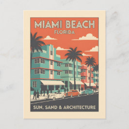 Cartão Postal Vintage Miami Beach Florida Art Deco Travel