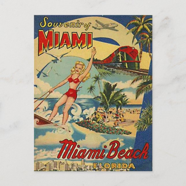 Cartão Postal Vintage Miami Beach, Florida, EUA - (Frente)