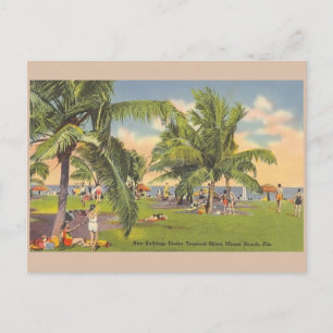 Cartão Postal Vintage Miami Beach Flórida - Placa de banho solar