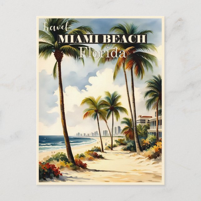 Cartão Postal Vintage Miami Beach Viagem (Frente)