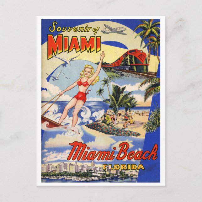 Cartão Postal Vintage Miami Beach Viagem (Frente)
