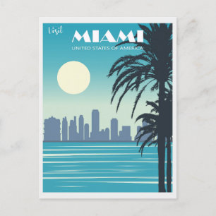 Cartão Postal Vintage Miami Florida City Skyline Viagem