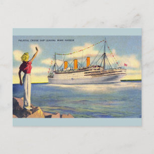 Cartão Postal Vintage Miami Florida Cruise Ship Postar Card