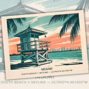 Cartão Postal Vintage Miami Florida South Beach Skyline Viagem