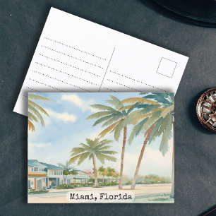 Cartão Postal Vintage Miami Florida Watercolor