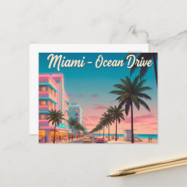 Cartão Postal Vintage Miami, Ocean Drive Viagem