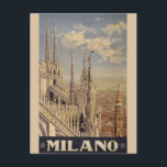 Cartão Postal Vintage Milão, Itália, Catedral Viagem<br><div class="desc">Qualquer um adoraria receber este viagem italiano vintage,  com uma ilustração retrógrada da catedral de Milão,  Itália!</div>