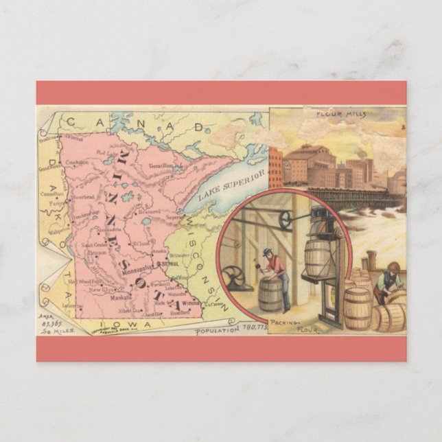 Cartão Postal Vintage Minnesota Map (Frente)