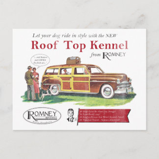 Cartão Postal Vintage Mitt Romney Dog Retro Ad