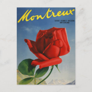 Cartão Postal Vintage Montreux Rosa Vermelha Suíça Genebra Lago