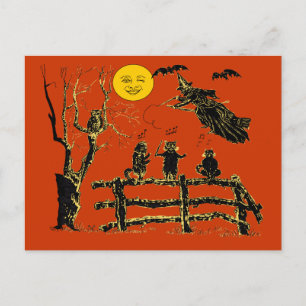 Cartão Postal Vintage Moon Witch e Cats Cantantes