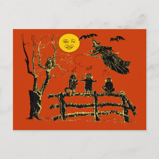 Cartão Postal Vintage Moon Witch e Cats Cantantes