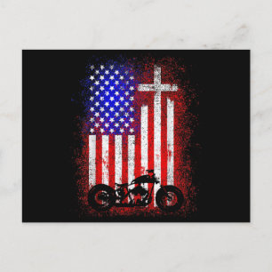 Cartão Postal Vintage Motorcycle USA Flag Christian Faith para B