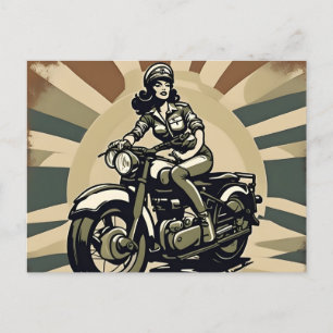 Cartão Postal Vintage Motorcycle Woman