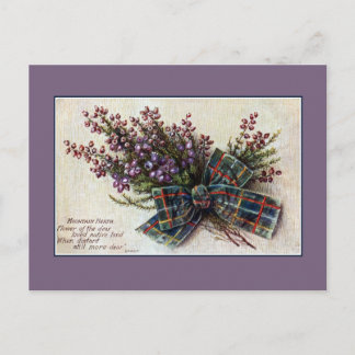 Cartão Postal Vintage Mountain Heath Scottish clan ribbon, poema
