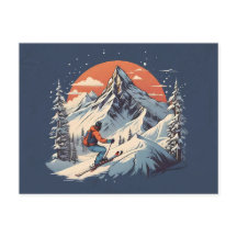 Vintage Mountain Pine Skiing Laranja Sunset