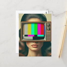 Cartão Postal Vintage Mulher com TV no rosto