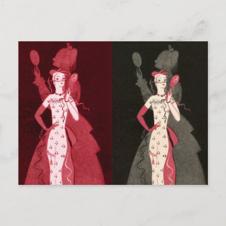 Cartão Postal Vintage Mulher Fashionista Preta Rosa Gráfico de V
