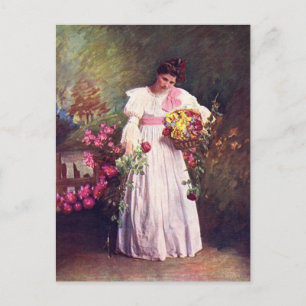 Cartão Postal Vintage - Mulher no Jardim
