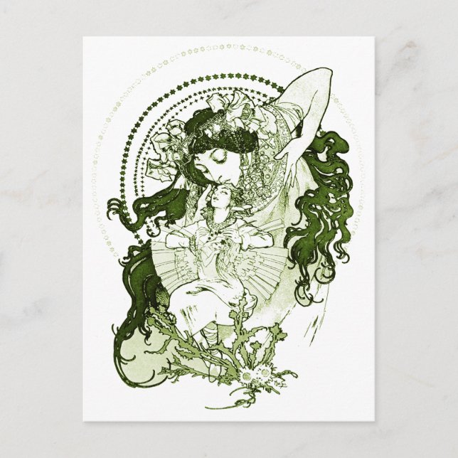 Cartão Postal Vintage, mulher verde (Frente)