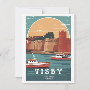 Cartão Postal Vintage Muralha da Cidade de Visby –