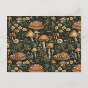 Cartão Postal Vintage Mushroom Garden Sem Olhos Padrão