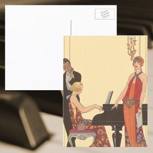 Cartão Postal Vintage Music, Arte Deco Cantora Pianista