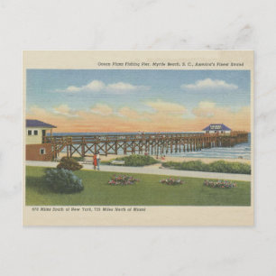 Cartão Postal Vintage Myrtle Beach South Carolina Pier de Pesca