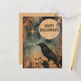 Cartão Postal Vintage Mystic Raven Moon Happy Halloween