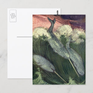 Cartão Postal Vintage Narbaleias, Animais do Oceano Marinho