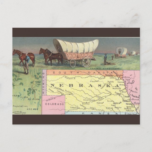 Cartão Postal Vintage Nebraska Map (Frente)
